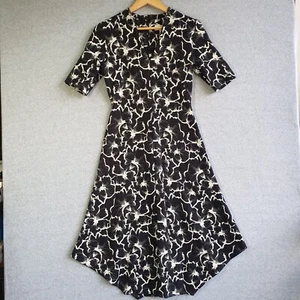 Veronika Maine Dress Sz 8 Black White Floral Woven Asymmetrical Fit Flare Event - Picture 1 of 11