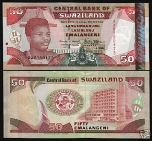 SWAZILAND 50 EMALANGENI P-22 1990 ELEPHANT WARRIOR UNC RARE CURRENCY BANK NOTE - Picture 1 of 2