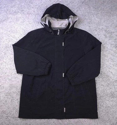 Braetan Jacket Womens LP Large Petite Rain Coat Red Removable Hood Black Zip - Image 1 of 4