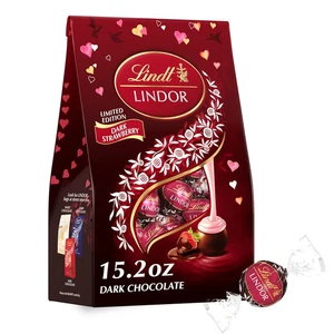 LINDOR Erdbeere Zartbitterschokolade Bonbons Trüffel, Valentinstag Zartbitterschokolade  - Bild 1 von 12