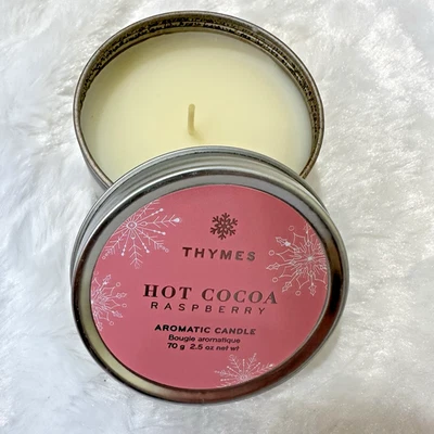 Thymes Hot Cocoa Raspberry Travel Tin Candle 2.5 oz Discontinued GIFT NEW - Image 1 of 3