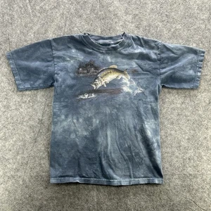 Vintage Bass Fishing Shirt Youth Medium Tie Dye Cottage Nature Graphic 90s Tee - Picture 1 of 11
