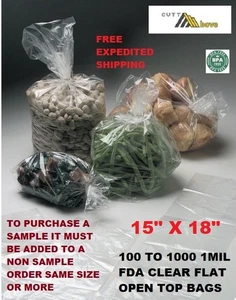 100-1000 15x18 Plastic Clear Poly Bags Lay Flat Open Top 1 Mil 1MIL T-shirt LK - Picture 1 of 1