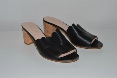 Nuevas Sandalias Kate Spade Warren Talla 8 Cuero Negro Punta Abierta Deslizable Tacón Bloque Zapatos Foto 1 de 4