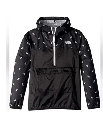 North Face youth Fanorak Anorak Logo Prints Hooded Half Zip Jacket Black Med new - Image 1 of 4