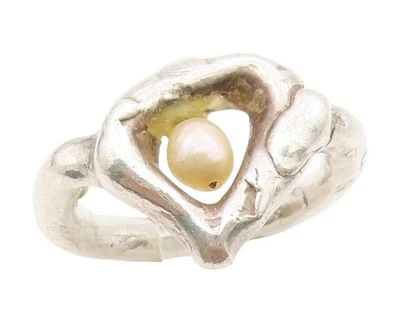 925 Пробы винтажное кольцо круглый жемчуг абстрактный любовь сердце размер 8 RG34473 - Изображение 1 из 4