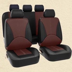 Car Seat Cover Full Set Front Rear Seat Cushion Mat Black Coffee PU Leather - Picture 1 of 5