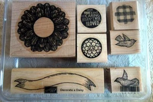 STAMPIN' UP! "DECORATE A DAISY" Wood Mounted rubber stamp set of 7 - Picture 1 of 4