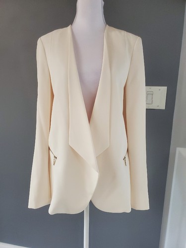 OFF WHITE Giacca a cascata WHBM nuova con etichette taglia 12 bianco sporco aperta zip frontale tasca orig prezzo 180€