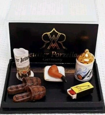 Reutter Raucher Set Pfeife Tabak Hausschuh OVP Porzellan Puppenstube Puppenhaus - Bild 1 von 4