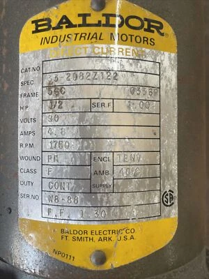 Baldor DC Motor CDP3326 Spec 33-2051Z139, .1/2 HP, 180 VDC, 1750 RPM, PM3336P - Image 1 of 4
