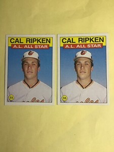 1986 Topps Baseball  #715 Cal Ripken Jr. ALL STAR - 2 Cards LOT- NM-MINT  2227