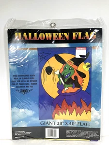 Vintage WITCH Halloween Garden Flag Embroidered  28" X 40" New Nylon - Picture 1 of 3