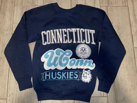 Vintage Connecticut UConn Huskies Sweatshirt Crewneck Sz Small Blue NCAA Cover