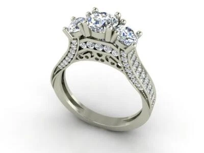 Stylish 3 Stone Engagement Ring Lab Grown Diamond VS F 1.50 Carat 14K Solid Gold - Image 1 of 4