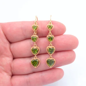 18K Yellow Gold Filled Women Green Mystic Topaz Love Hearts Drop Earrings - Picture 1 of 14