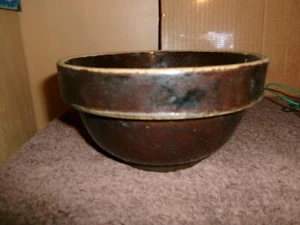 Braune Steinzeug antike Schüssel, fast 7" breit x 3 3/4" hoch - Bild 1 von 5