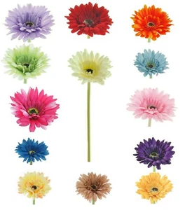 10 x Artificial Small Silk Gerbera Flower Heads Single Stem Daisy Many Colours - Picture 1 of 20