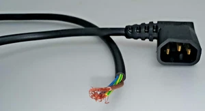 2m IEC SHROUDED RIGHT ANGLE MALE C14 KETTLE LEAD 3 CORE - BARE ENDS - Picture 1 of 7
