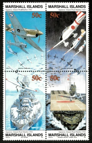 Marshall Islands 1991 - World War II Pearl Harbor - Block of 4 - Sc 291a - MNH Cover