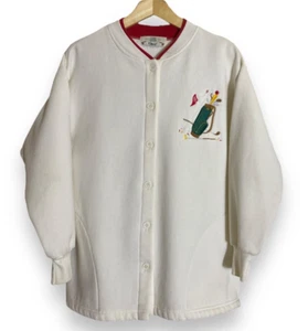 Orvis Golf Womens Vintage White Button Down Casual Sweatshirt Cardigan 2 Medium - Picture 1 of 5