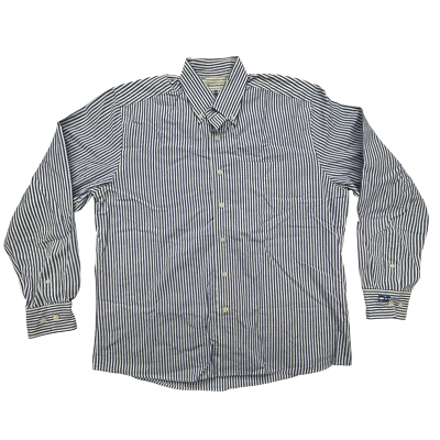 Camisa Cutter & Buck Para Hombre Mediana Abotonada Rayas Azul Blanco CB Crest Logo Foto 1 de 4