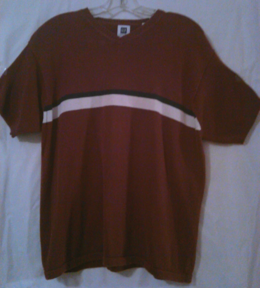 Camiseta mediana para hombre 100 % algodón granate con rayas envío gratuito Foto 1 de 4