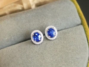 Delicato orecchino ovale zaffiro blu fiordaliso zaffiro blu oro bianco 14 carati - Foto 1 di 5
