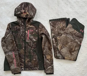 Women’s Under Armour Camouflage Realtree Hunting Jacket & Pants Set Size Small/6 - Picture 1 of 16