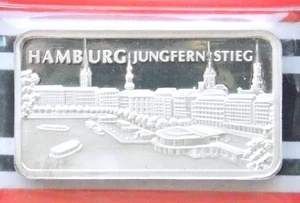 GERMANY DEGUSSA 1 Troy Oz Silver Pure 999 Fine Vintage Bullion Bar Proof HAMBURG - Picture 1 of 4