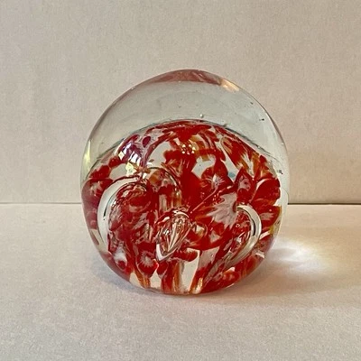 Vtg Artisan Hand Blown Art Glass Bullicante Red Controlled Bubble Paperweight Foto 1 de 4