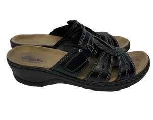 CLARKS Bendables Slip On Sandals Black Womens Size 8 #37124 Leather Comfort - Picture 1 of 11