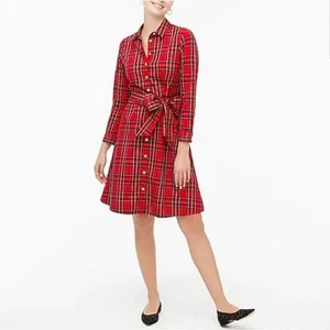 J. Hermoso vestido camisero con cuello escocés tartán rojo de vacaciones talla 2 Crew - Imagen 1 de 7