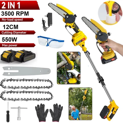 Sierra de poste inalámbrica 2 en 1 y mini motosierra, sierra de cadena eléctrica sin escobillas de 6" Foto 1 de 4