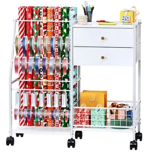 Movable Craft Wrapping Paper Storage Cart Rolling Ribbon Gift Organizer Holder - Picture 1 of 8