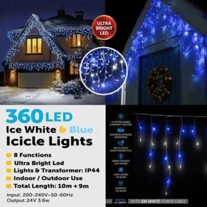 XMAS LED ICICLE SNOWING CHASER LIGHTS 8 FUNCTIONS TIMER CONTROL INDOOR OUTDOOR - Picture 1 of 15