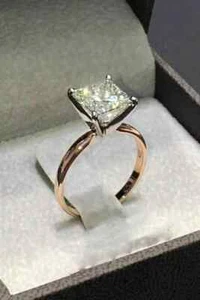 2Ct Princess Lab Created Diamond Solitaire Engagement Ring 14K Yellow Gold Over - Picture 1 of 5
