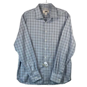 Joseph Abboud Bügelfreies blau kariertes Button Down Langarm Hemd XL Business Anzug - Bild 1 von 9