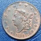 1818 Coronet Head Large Cent 1c Copper Coin UNCIRCULATED RED BROWN Detail #71376