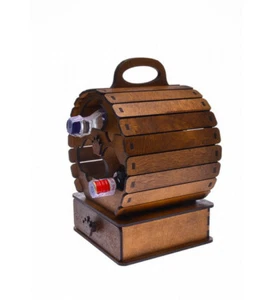 New Bar Set Cart & 6 Glasses Brown Wood Barrel Design 15" MADE IN UKRAINE - Picture 1 of 3