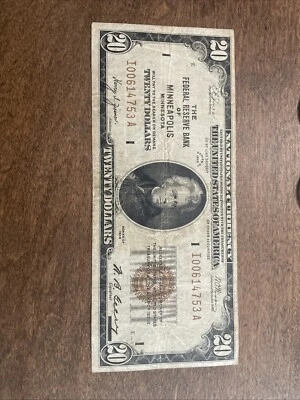 1929 Series Federal Reserve Bank Minneapolis FRBN Twenty Dollar $20 Note - Image 1 of 2