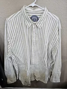 Life Is Good Green White Striped Button Down Shirt Men's XL Long Sleeve - Picture 1 of 5