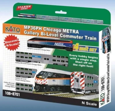 KATO 1068701 N Chicago Metra MP36PH LOCO & 3 Bi-Level CARS Train Set 106-8701 - Image 1 of 2