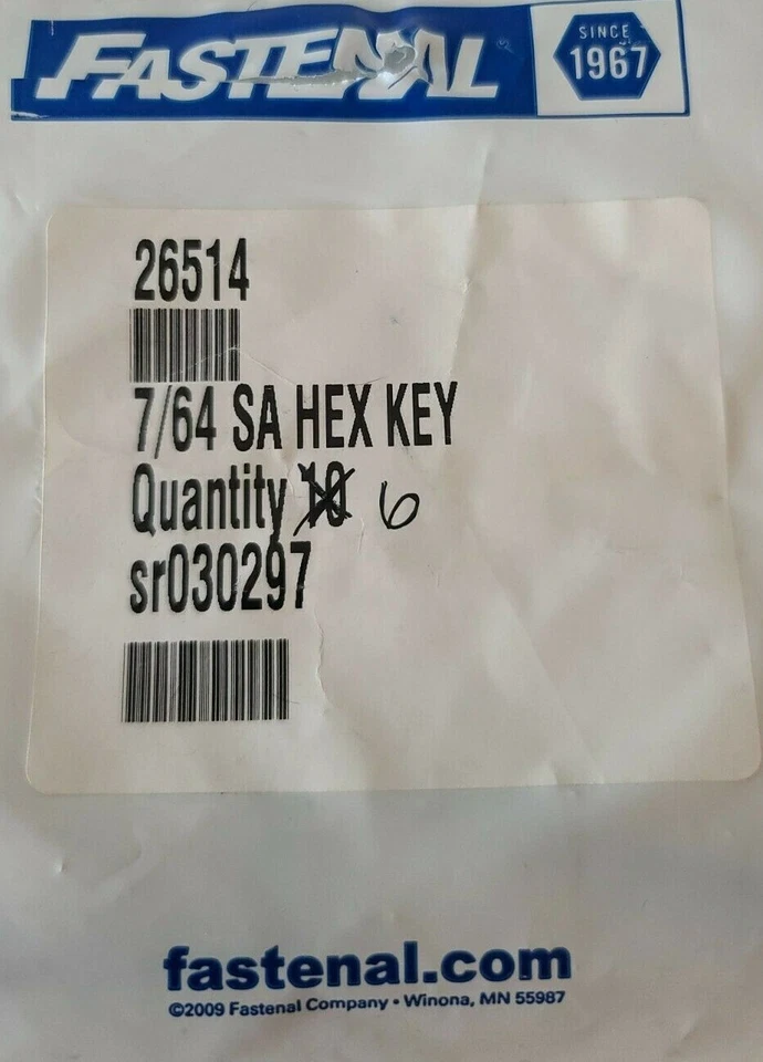 6pc Hex L-Key Allen Wrench 7/64" Short Arm- Fastenal Industrial  - Image 1 of 2