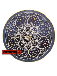 Coastal Mandala Geometric Mystical Pattern Wall Décor Canvas Wooden Round Shield - Picture 1 of 2
