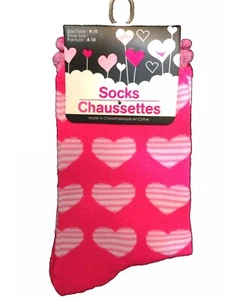 Women's PINK Novelty Valentine HEART PRINT STRIPED CREW SOCKS Casual Diva Lolita - Picture 1 of 3