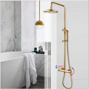 8" Thermostatic Shower Faucet System Antique Brass Round Shower Head 2-Way Valve - Picture 1 of 12