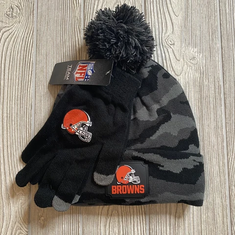 NFL Team Cleveland Browns Winter Beanie Hat and Gloves Combo One Size Camo NWT Cover