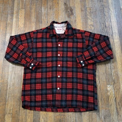 True Vintage 60s Duxbak Australian Wool Flannel Size L Loop Collar Straight Hem - Image 1 of 4