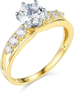 1.75 Ct Round Real 14K Yellow Gold 7-Stone Engagement Wedding Promise Ring - Picture 1 of 3